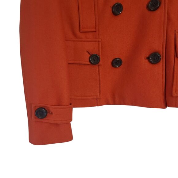 Delias Women's Pea Coat Double Breast Lined Fur Trim Hood Orange L - Picture 4 of 9